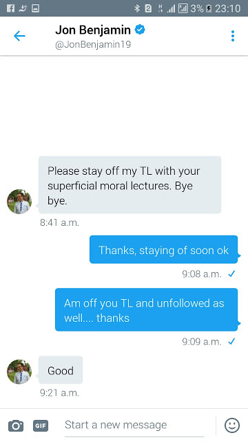 Jon Benjamin's DM to Kassim Bamba JonBenjaminDM