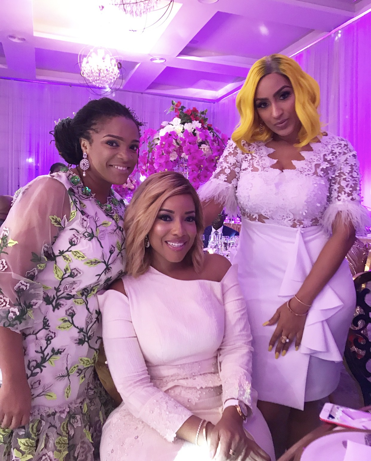 Juliet Ibrahim and Joselyn Dumas at Sarkodie and Tracy's white wedding held at Labadi Beach Hotel in Accra on Saturday, July 21.