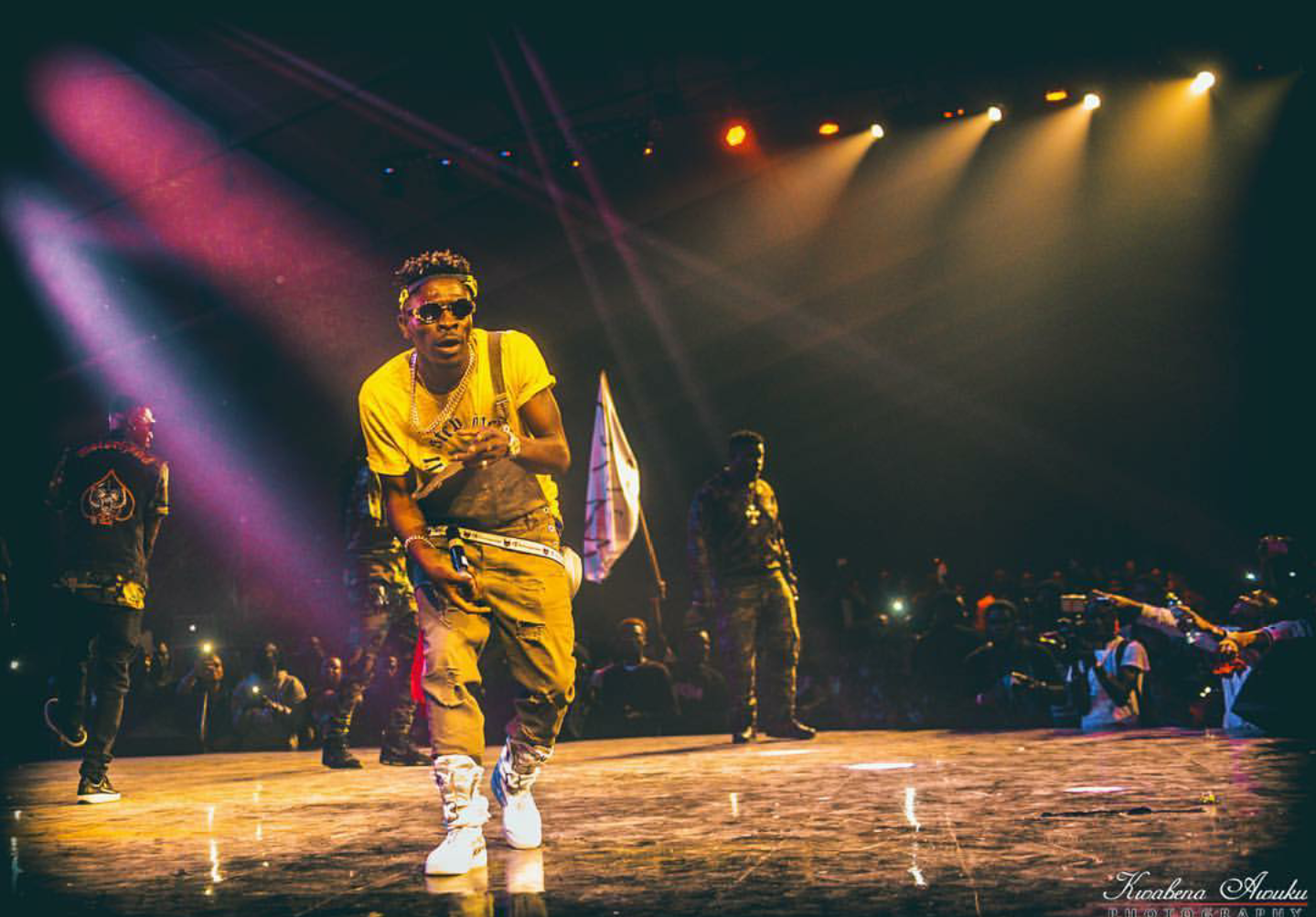 Shatta Wale performing on stage at the BfsumaGhana concert 