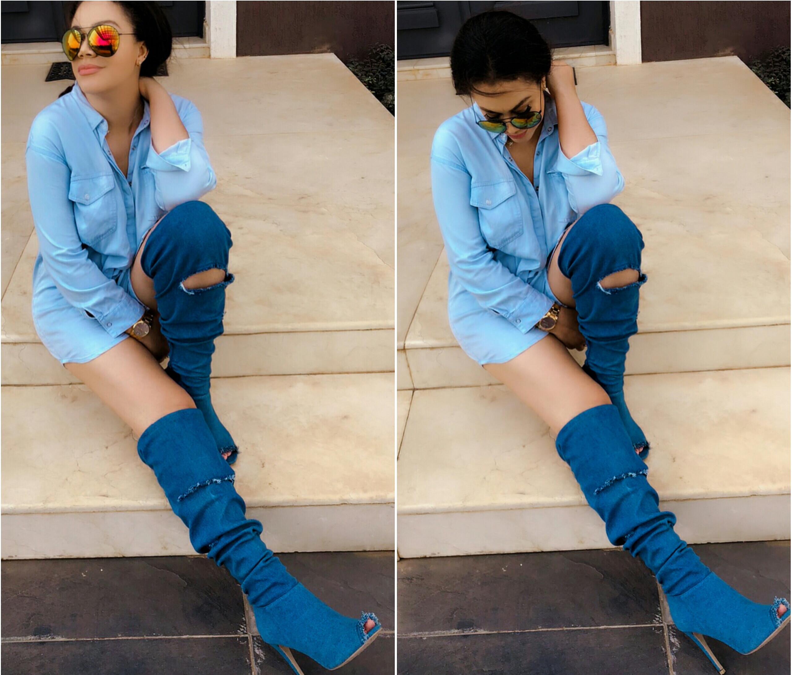Nadia Buari served a slay and a bunch of gorgeousness in this denim shirt and long boots