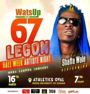 Shatta Wale performing at WatsUp TV Legon Hall Week Artist Night
