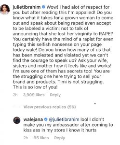 Juliet Ibrahim's comment on Adewale's post