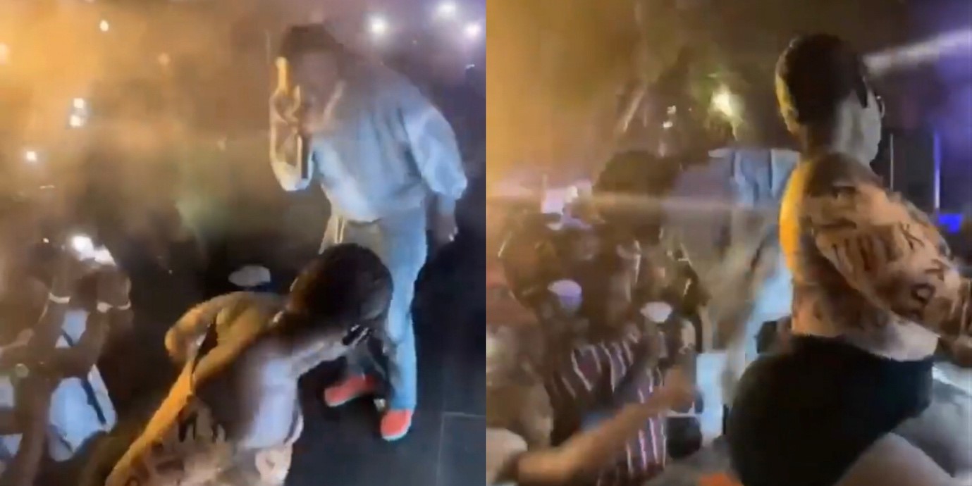 Stonebwoy angrily snatches fan's phone for filming dancer’s ‘under’