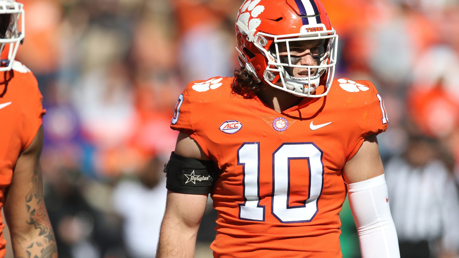 Baylon Spector #LB34 of the Clemson Tigers speaks to reporters during  News Photo - Getty Images