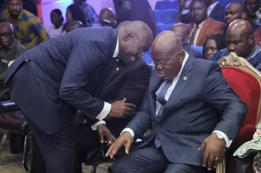 BAUXITE MINE President Akufo Addo right interacting with Michael Ansah CEO Ghana Integrated Aluminium Development Corporation GIADEC at the ceremony